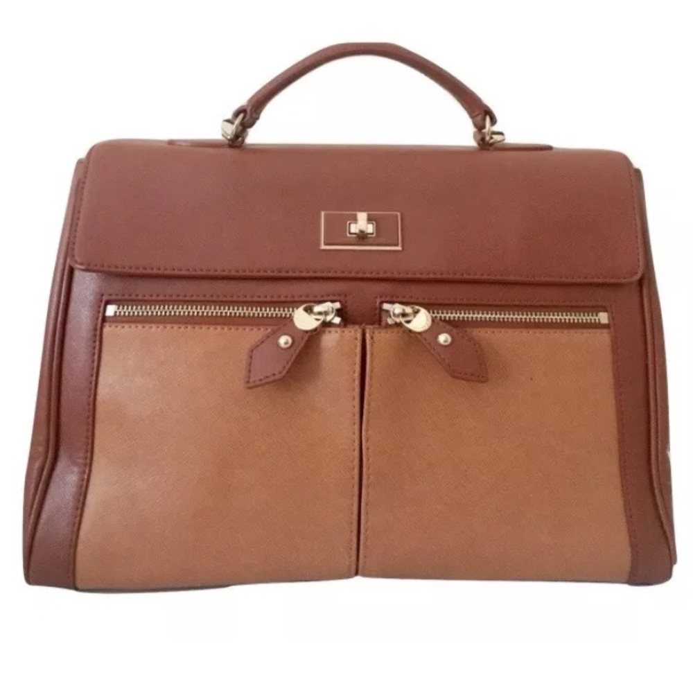 Charles Keith Purse Cognac Briefcase Handbag